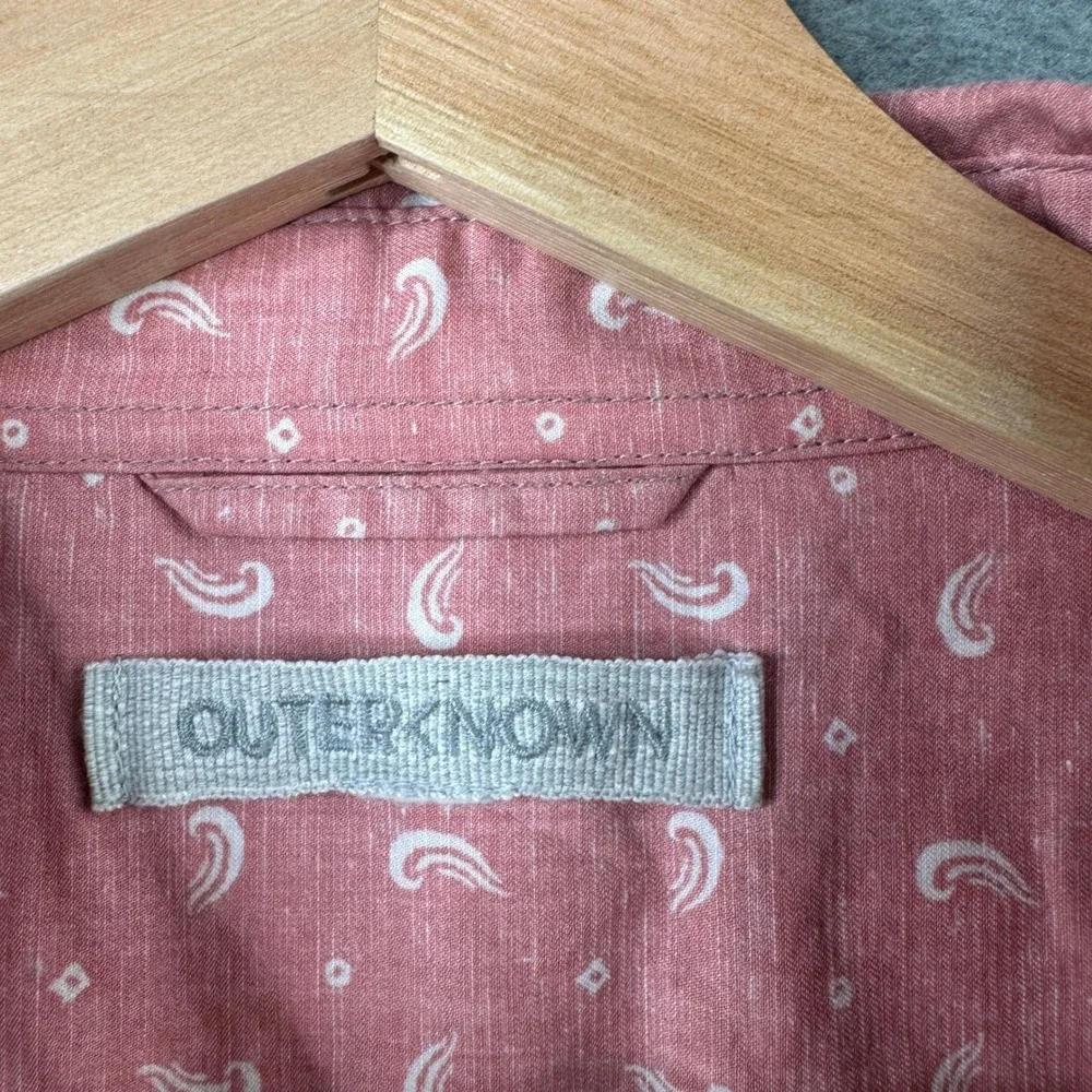Outerknown Mens Large Pink Paisley Organic Cotton Hemp Short Sleeve Button Shirt - Picture 4 of 7